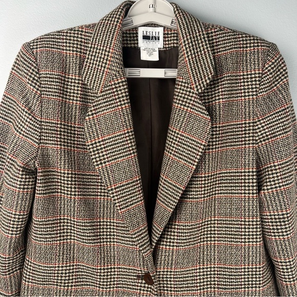 Vintage Fay Leslie Blazer Womens Plaid Size 6P Brown Jacket - Picture 3 of 15